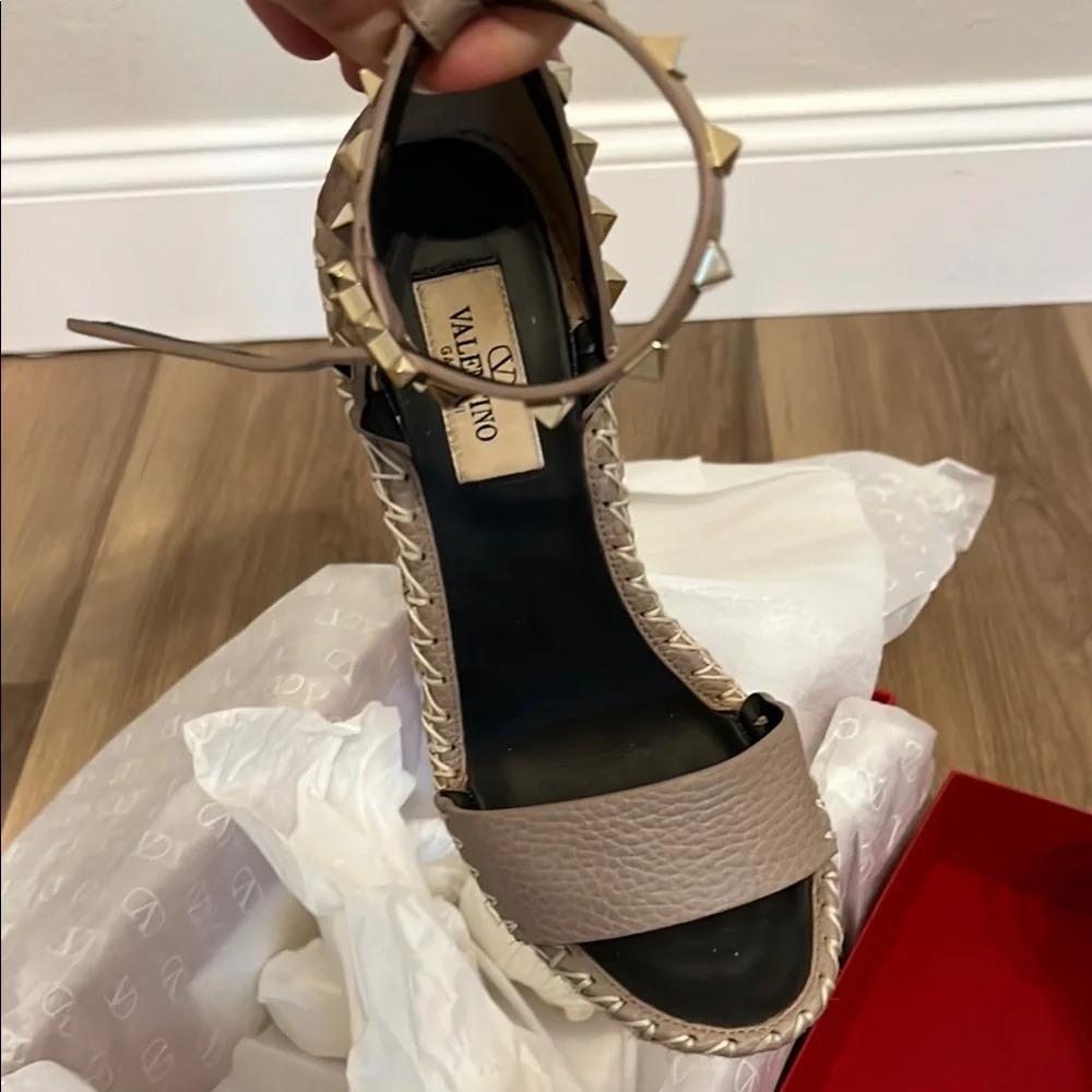 Valentino Women's Black and Cream Studded Sandals - Picture 6 of 9